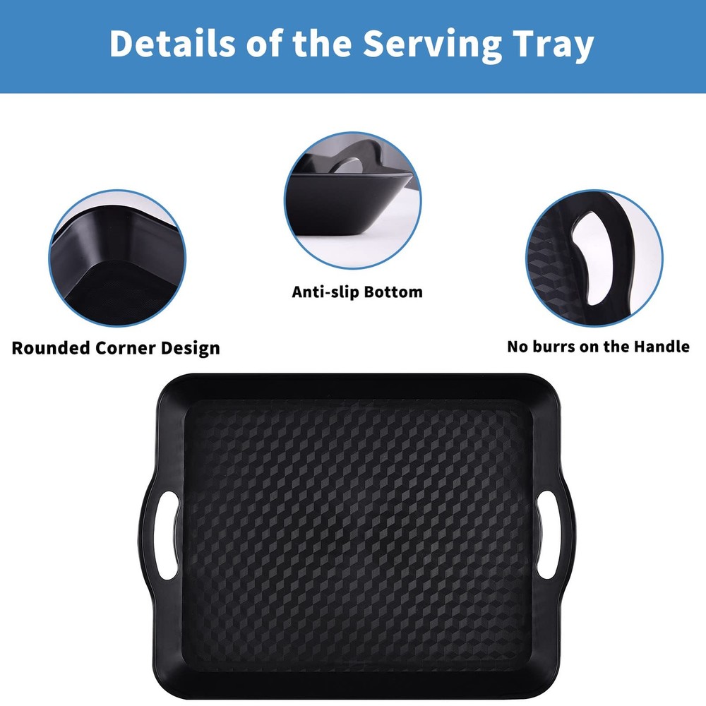 Plastic Tray with Handles, 2 Pack Multi-Purpose Rectangular Large, Black-a