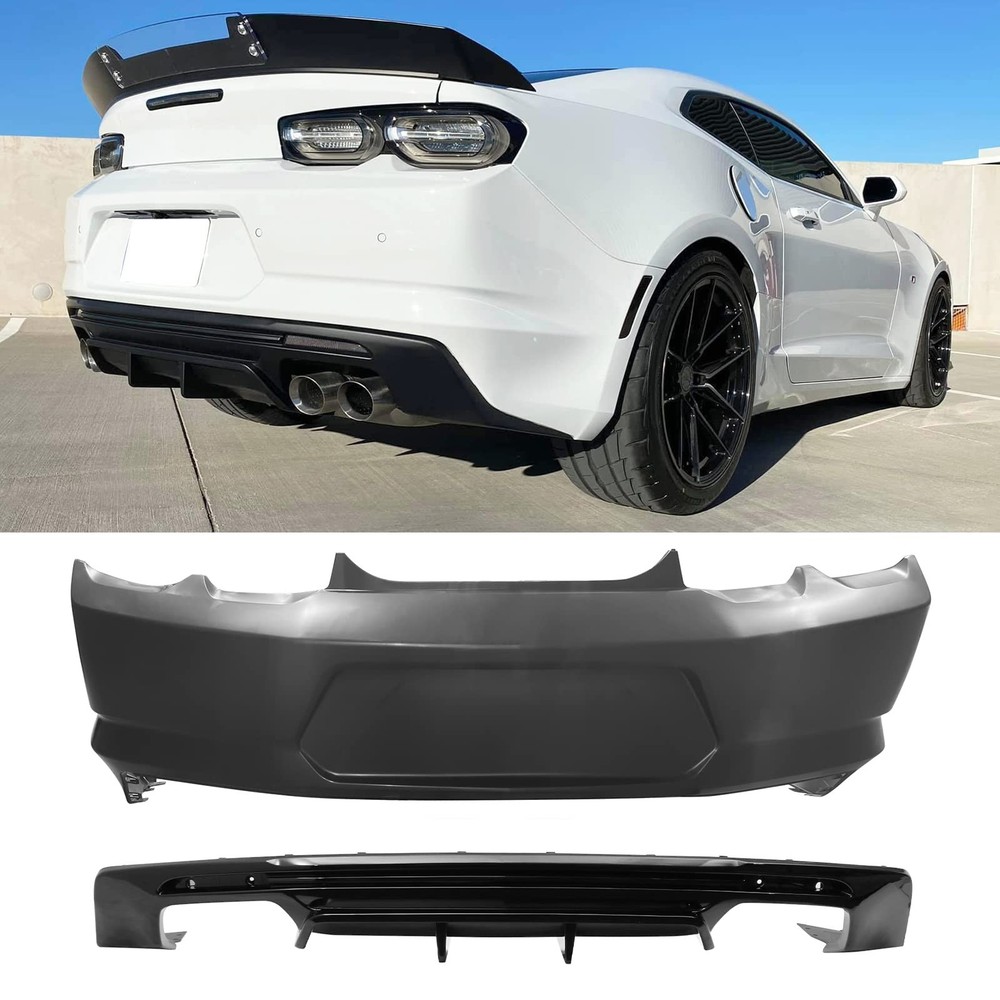 后保险杠盖扩散器适用于 2019 - 2024 年科迈罗 PP 工厂风格光泽黑色