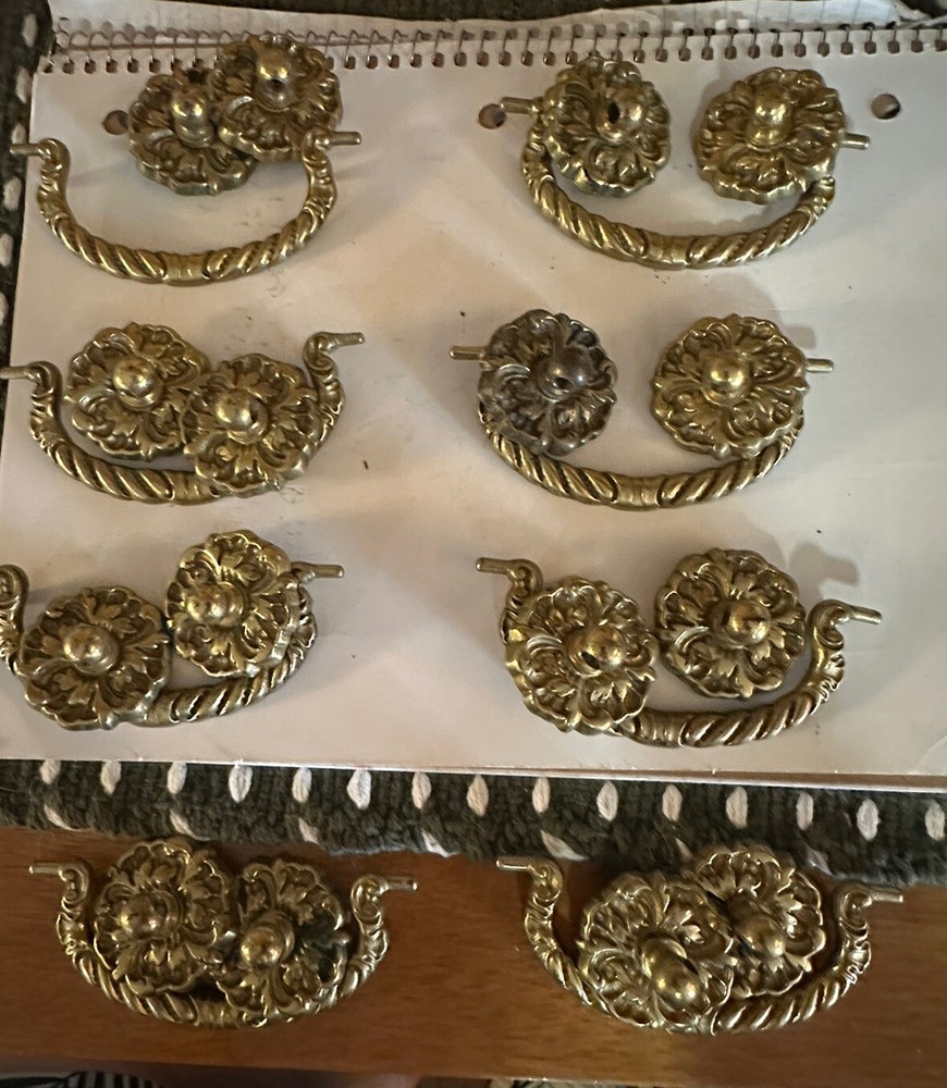 Drawer Pulls Vintage Brass Drop Handle Scroll Rosettes 12 Furniture Refurbish