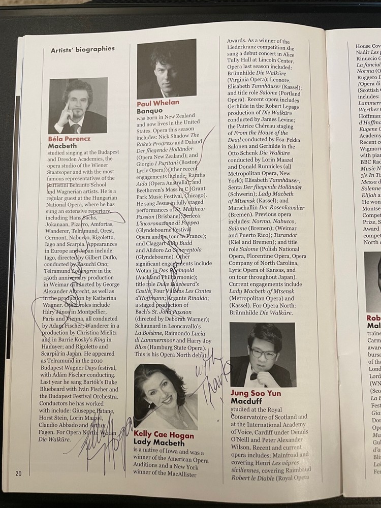 Macbeth Opera Program Signed by 3, 2004 / Autographed Opera Bela Perencz, Whelan