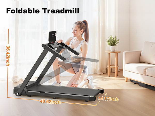 2.5HP Foldable Treadmill 300 LBS Maximum Capacity Folding Treadmill W/ Handles