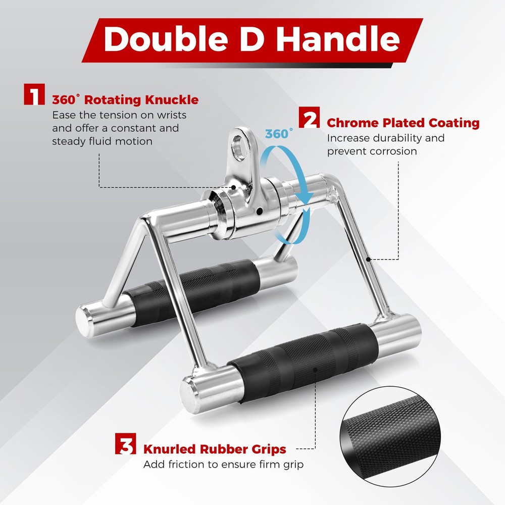 4 PCS Cable Machine Attachment Set V-Shaped Press Down Bar Double D Handle