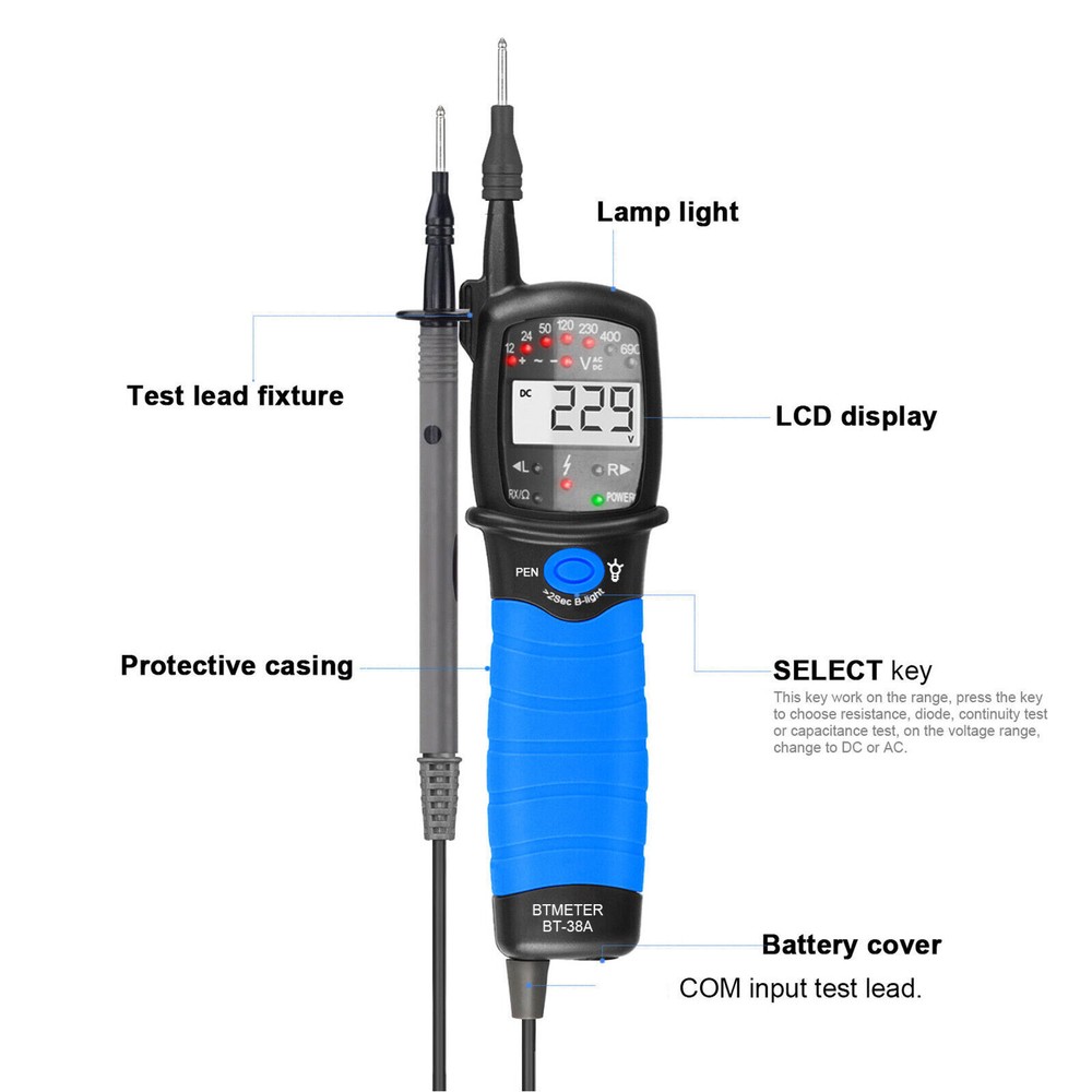 AC/DC Voltage Phase Tester 690V Voltmeter Digital LEDs Phase Rotation Continuity