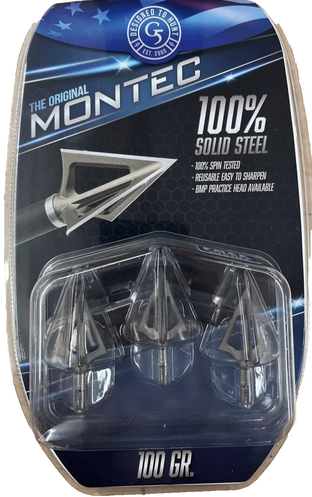 G5 Montec 100 Gr. Fixed Broadhead Compound & Crossbow 100% Solid Steel FREE SHIP
