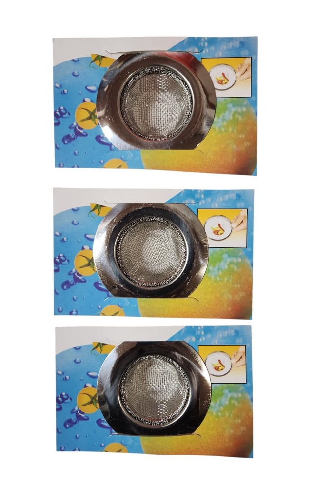 3 Steel Sink Strainers Mesh Bathtub Heavy Duty 2.75" Outer 1.75" Inner 1" Deep