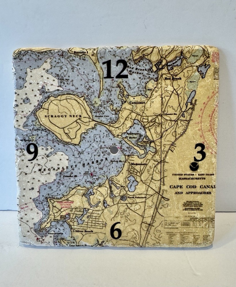 Nautical Chart Cape Cod Canal Clock Face(only)Botticino Marble HandCrafted N.Eng