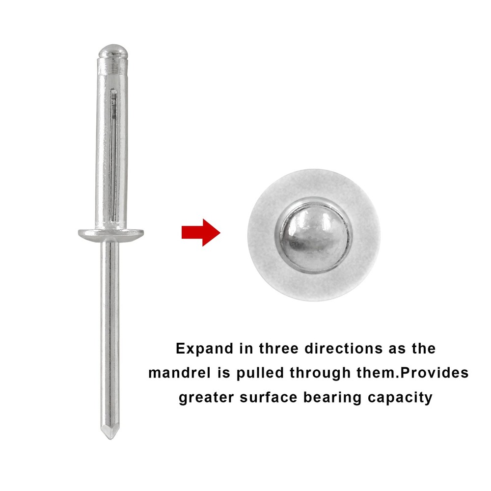 Kyuionty 60 Pcs 3/16" x 1" Tri-Fold Exploding Pop Rivets, x 1", Silver