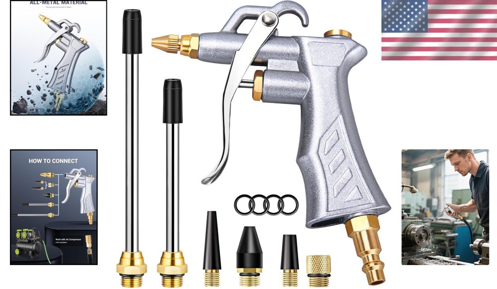 Powerful Air Blow Gun with High Volume Flow & Easy Control, Includes Extensions