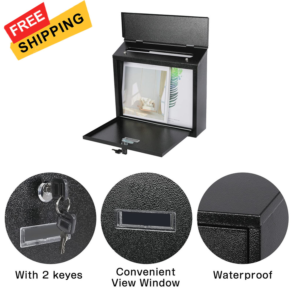 xydled Mail Boxes with Key Lock,Locking Mailbox Wall Mounted,Security Black