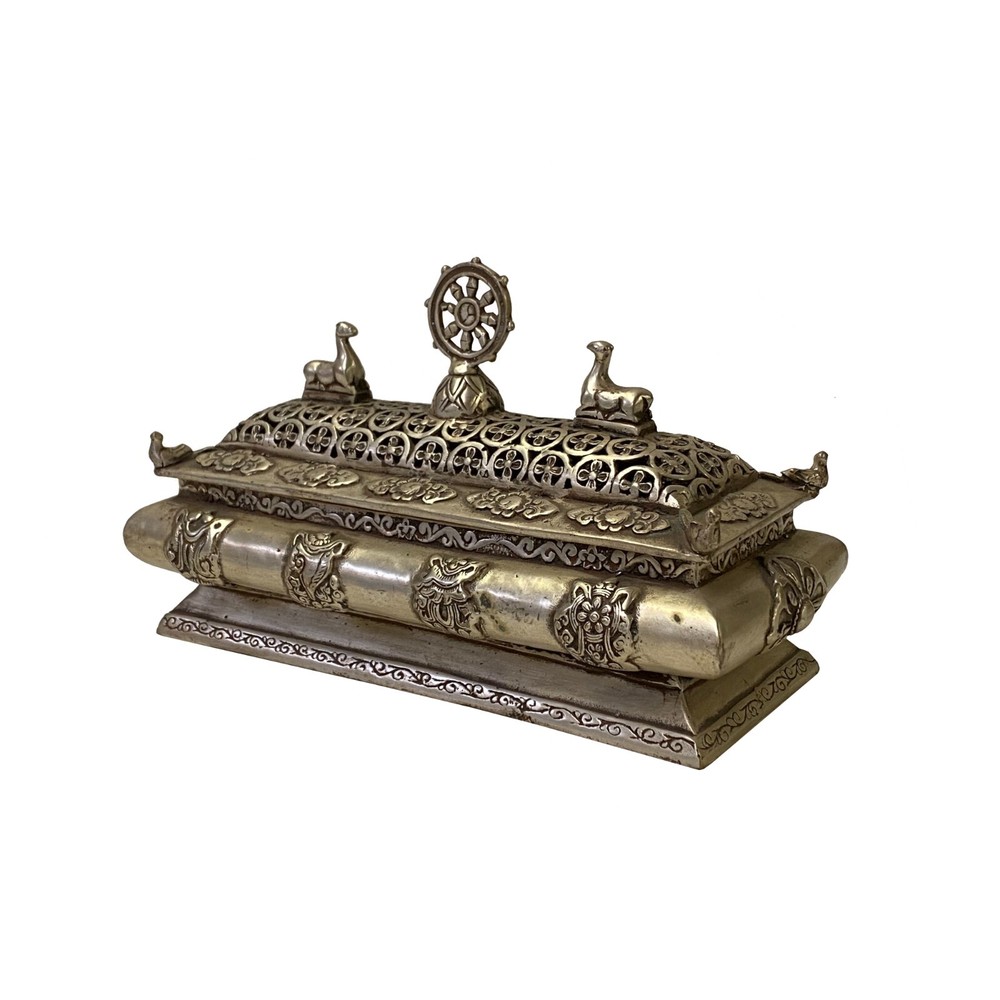 Chinese Tibetan Silver Color Rectangular Shape Incense Burner Display ws3311