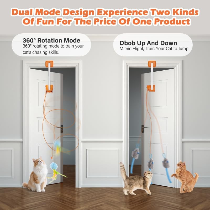 HAPPYCODE Interactive Cat Toy: Flapping Bird & Rotating Feather Teaser Doorway T