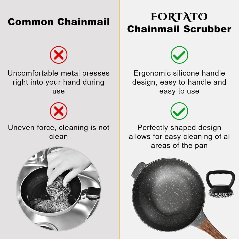 Cast Iron Chainmail Scrubber Cleaner with Handle