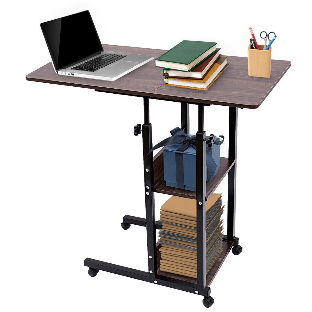 Adjustable C-Shaped Side Table with Wheels for Ergonomic Comfort