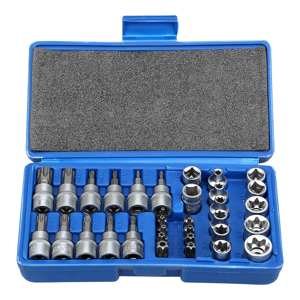3/8" Drive Security Torx Star E Socket Bit Set Tamper Proof Garage Tool Kits 34X