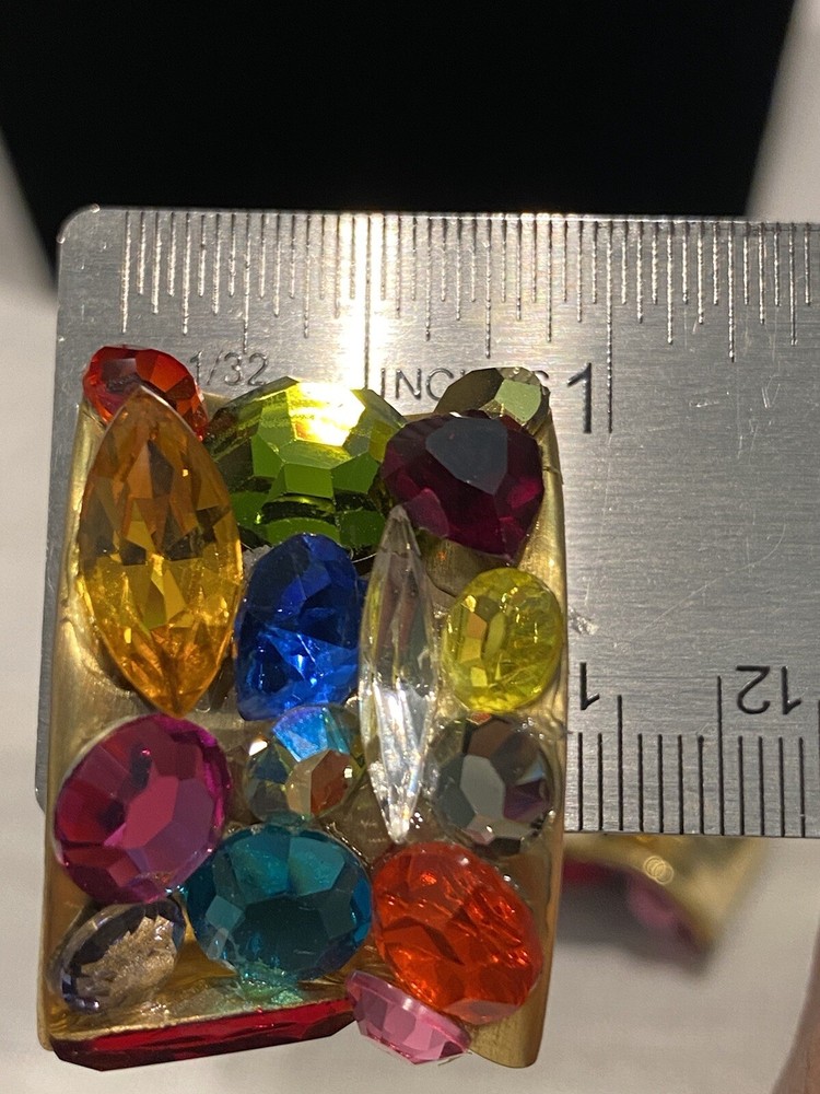 Handcrafted Rhinestone Multicolored Clip On Earrings