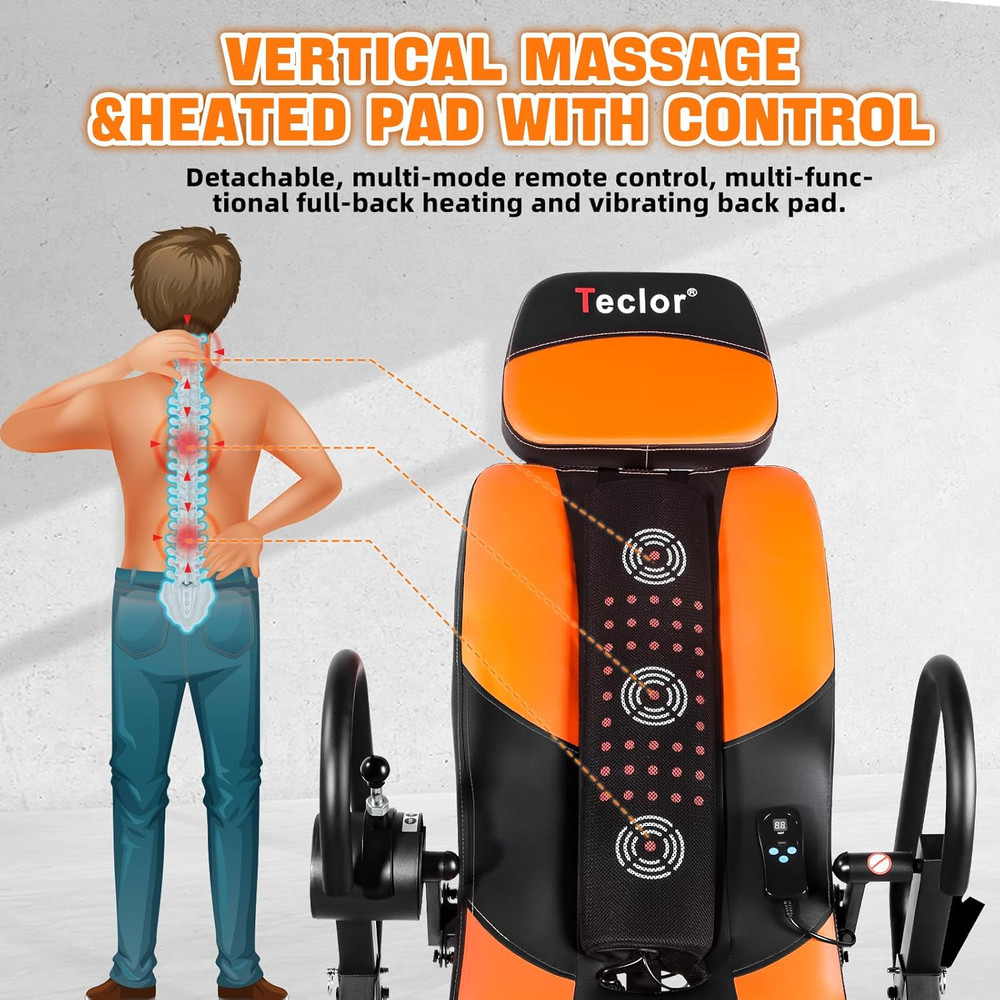 Teclor Inversion Table,Advanced Heat and Massage Function,Strength Training Inve