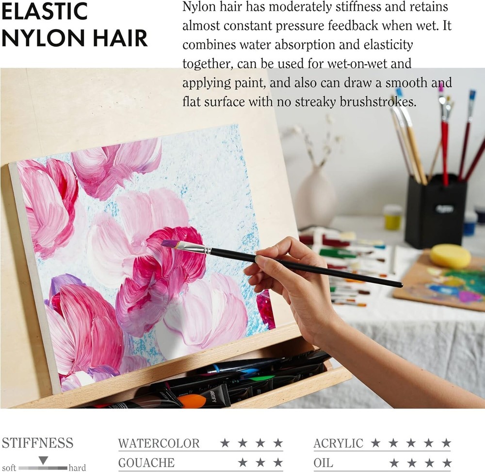 ARTIFY 41 Pieces Long Handle Paint Brushes Set Includes a Carrying Canvas Roll