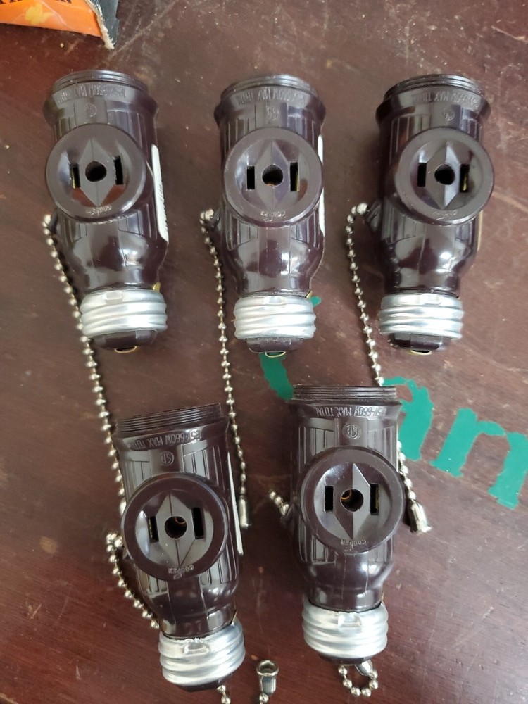 (5-PCS) Eaton 718B Pull Chain Socket with 2 Side Outlets, Brown (TA4MS)
