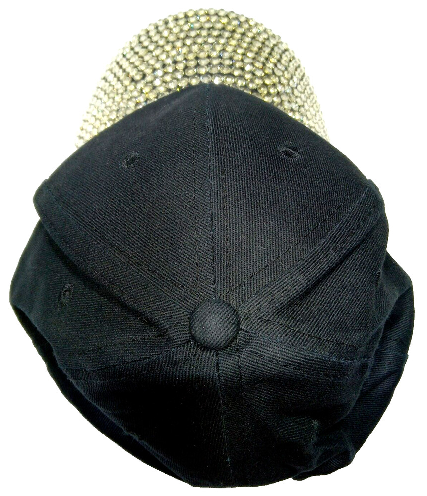 Rhinestone Womens One Size Adjustable Hook Loop Classy Black Cotton Hat Cap