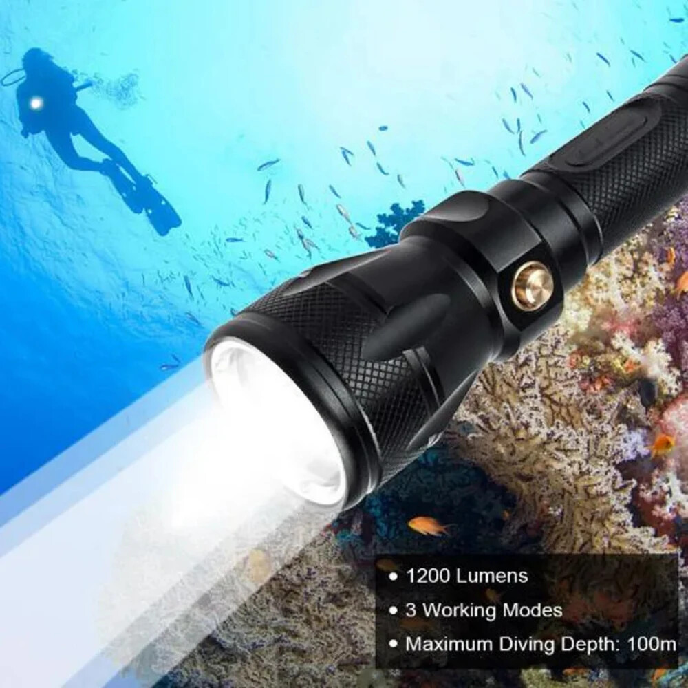 Powerful LED Diving Flashlight IPX8 Dive Lantern Underwater Torch Lighting