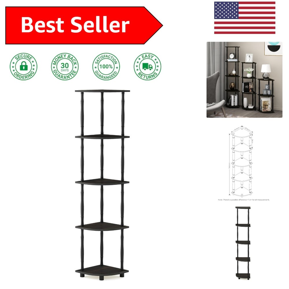 Durable 5-Tier Corner Shelf - Easy Assembly Espresso Multipurpose Display Unit
