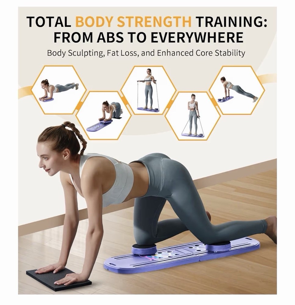 Pilates Board – 6-in-1 Foldable Reformer Training Kit W/ Auto-Rebound Ab Roller