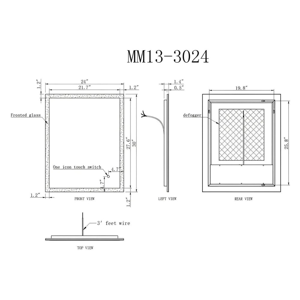 ORION LED ILLUMINATED VANITY RECTANGLE MIRROR - 30 x 24