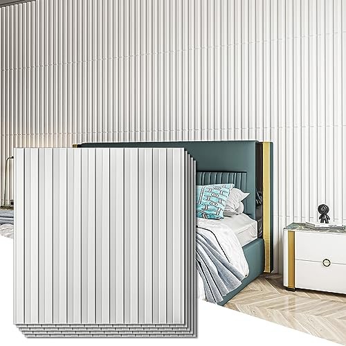 Slat Wall Panel, 3D Fluted Textured Panel 19.7 x 19.7in. 12 Square - White