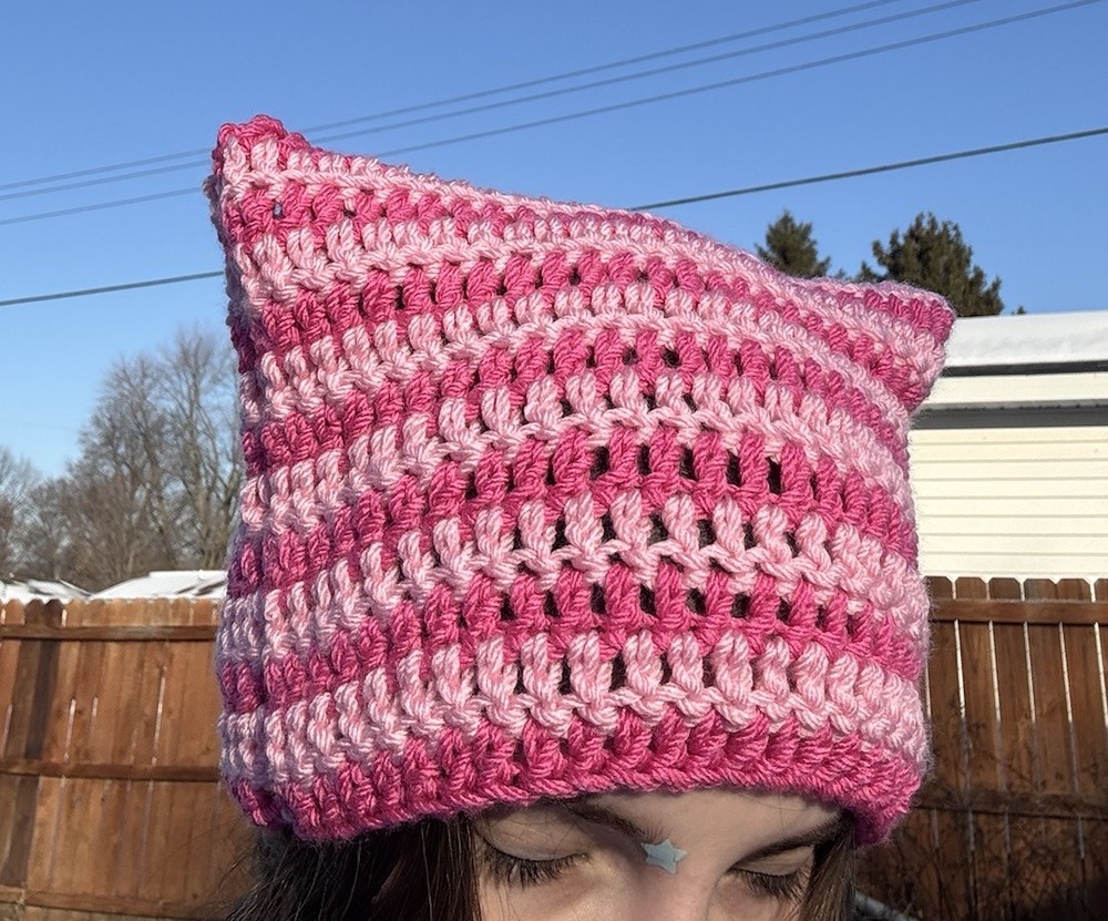 Handmade Crochet Cat Beanie - Light & Dark Pink