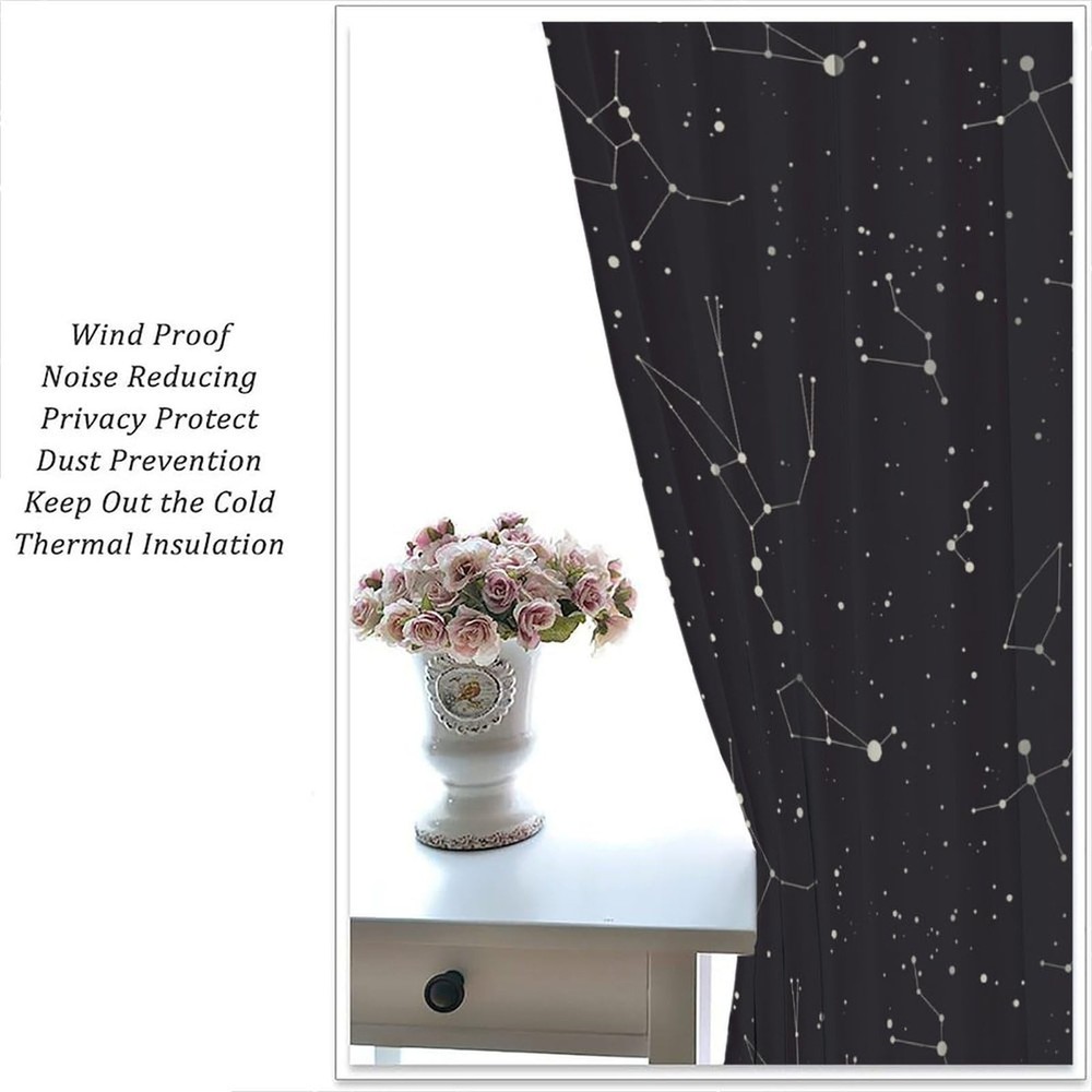 Constellation Curtains, Black Galaxy Constellations Symbol Pattern Window Tre...