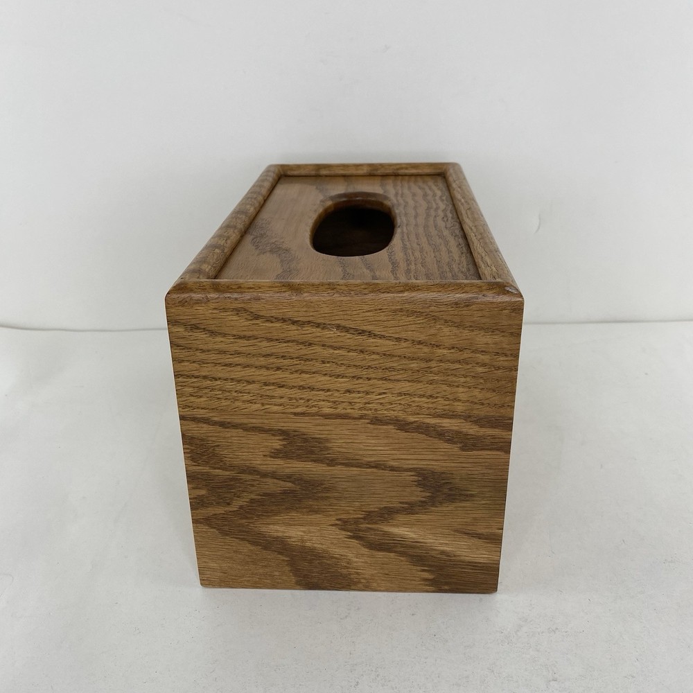 Vintage Solid Oak Tissue Kleenex Deep Box Cover Dispenser Woodgrain Rectangular