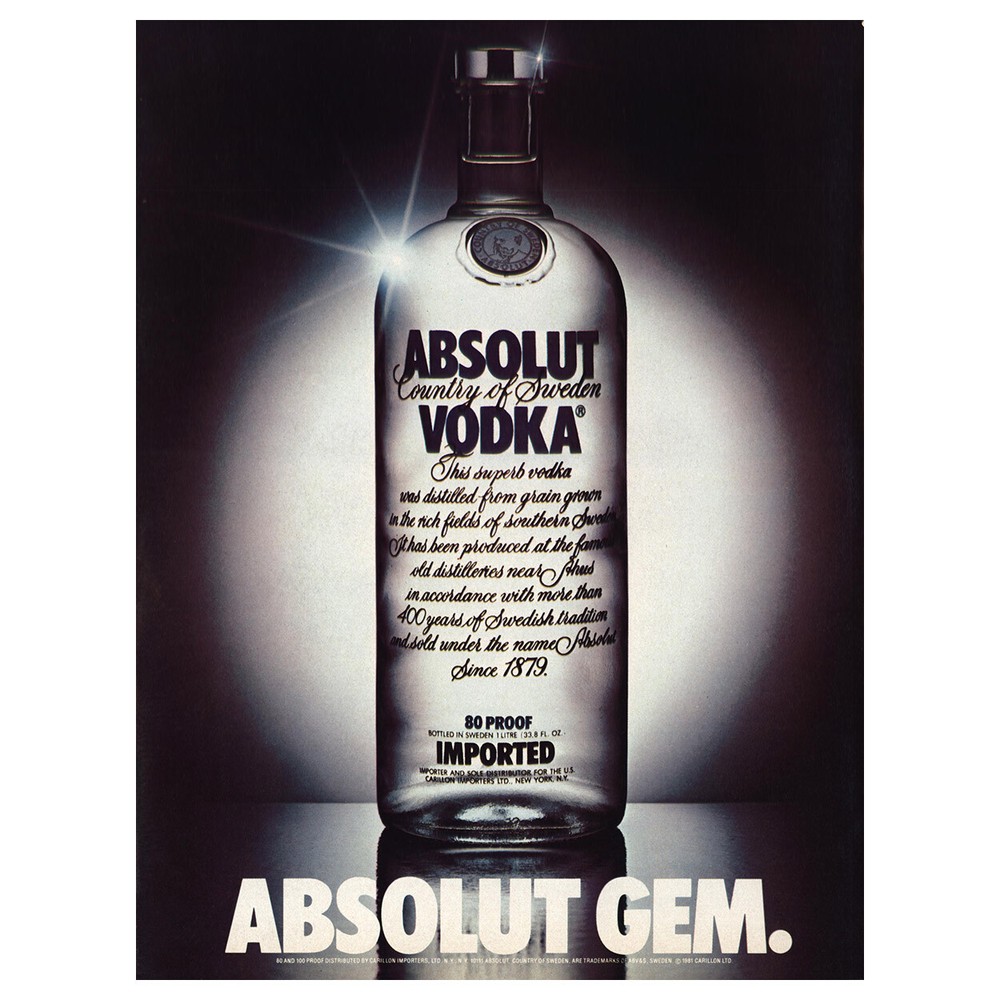 1982 Absolut Vodka: Absolut Gem Vintage Print Ad