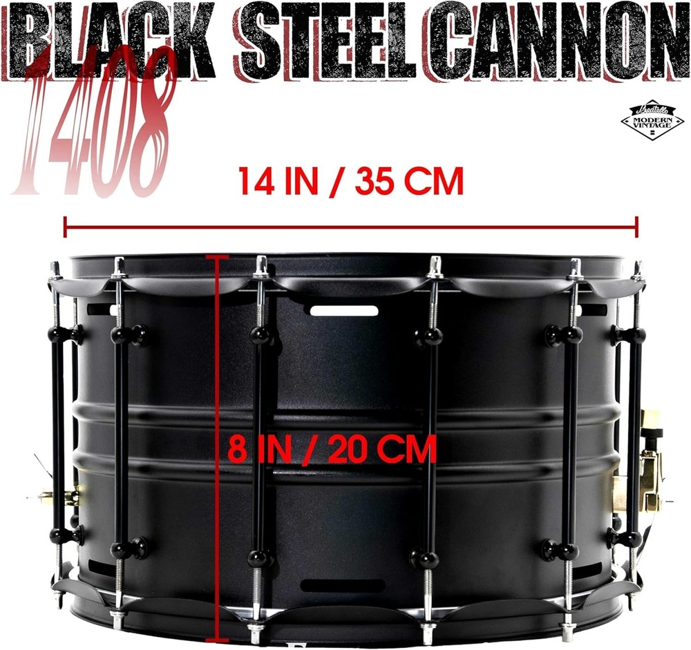 14x8 Deep Shell Snare Drum Carbon Steel 12 Vent System Low Frequency Punch