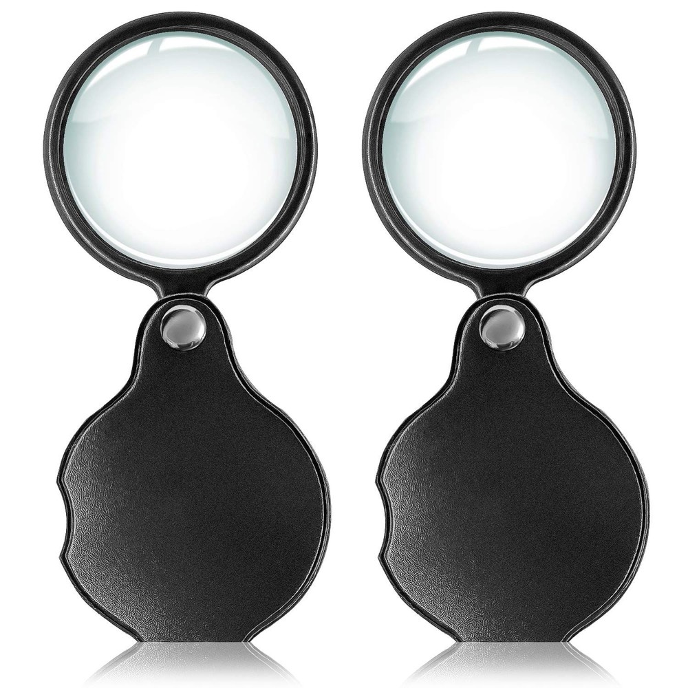 2 Pack 10X Foldable Magnifying Glass with Rotating Protective Cover for Reading