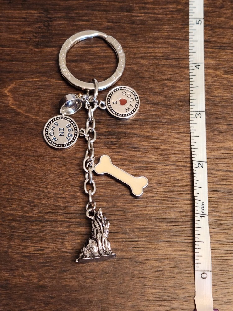 Yorkshire Terrier Charm Keyring Silver Tone Keychain