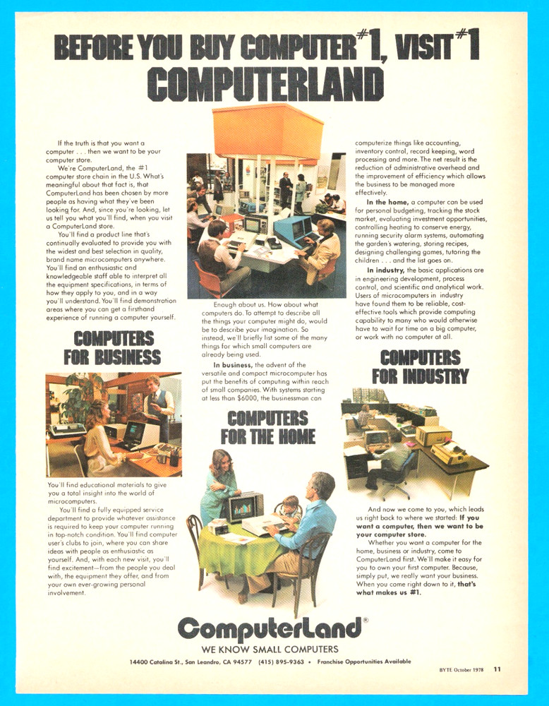 Computerland home PC floppy disc computer printer 1978 magazine advertisement