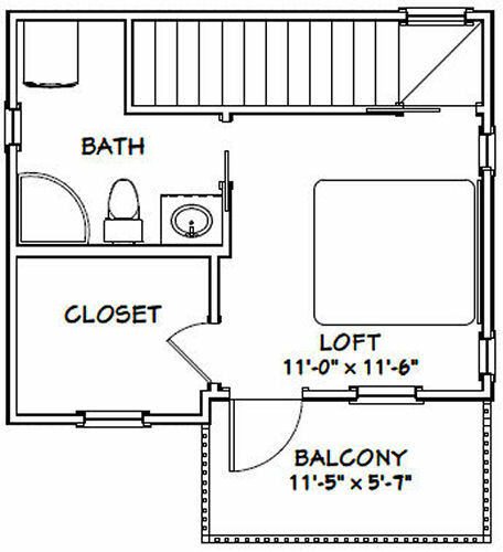 20x16 Tiny House -- PDF Floor Plan -- 557 sq ft -- Model 8