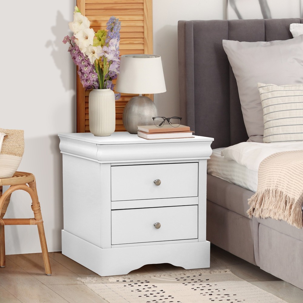 Fully Assembled 2-Drawer Nightstand, Solid Wood Bedside Table