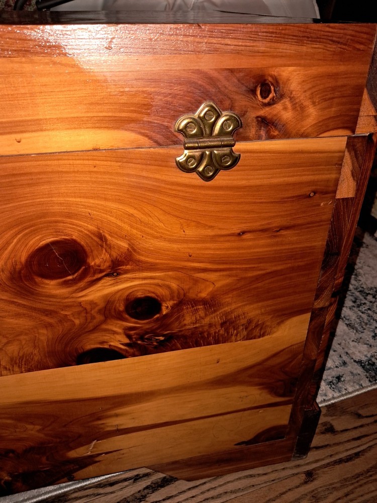 Vintage Red Cedar Blanket Chest with Brass Hardware, Solid Bedroom Storage