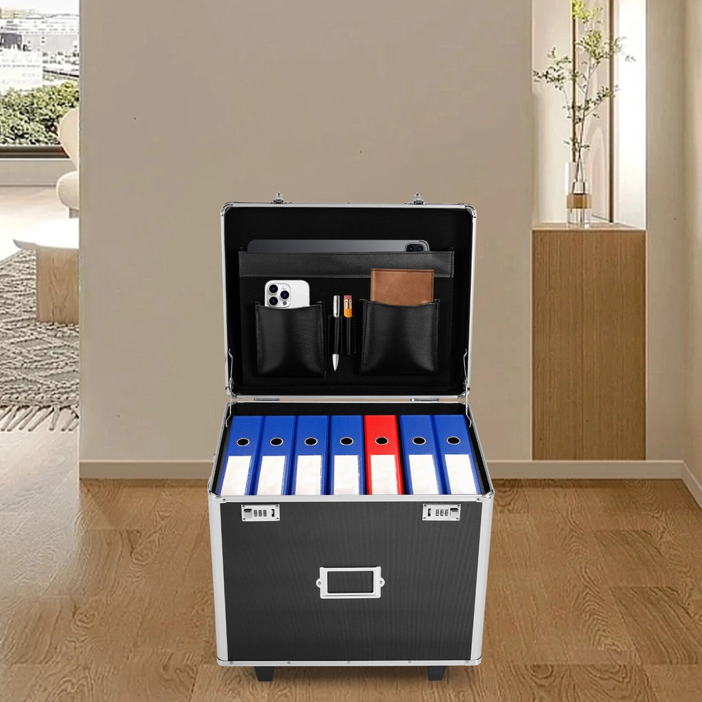 Aluminum Alloy Document Box File Organizer Rolling Locking Filing Storage Box