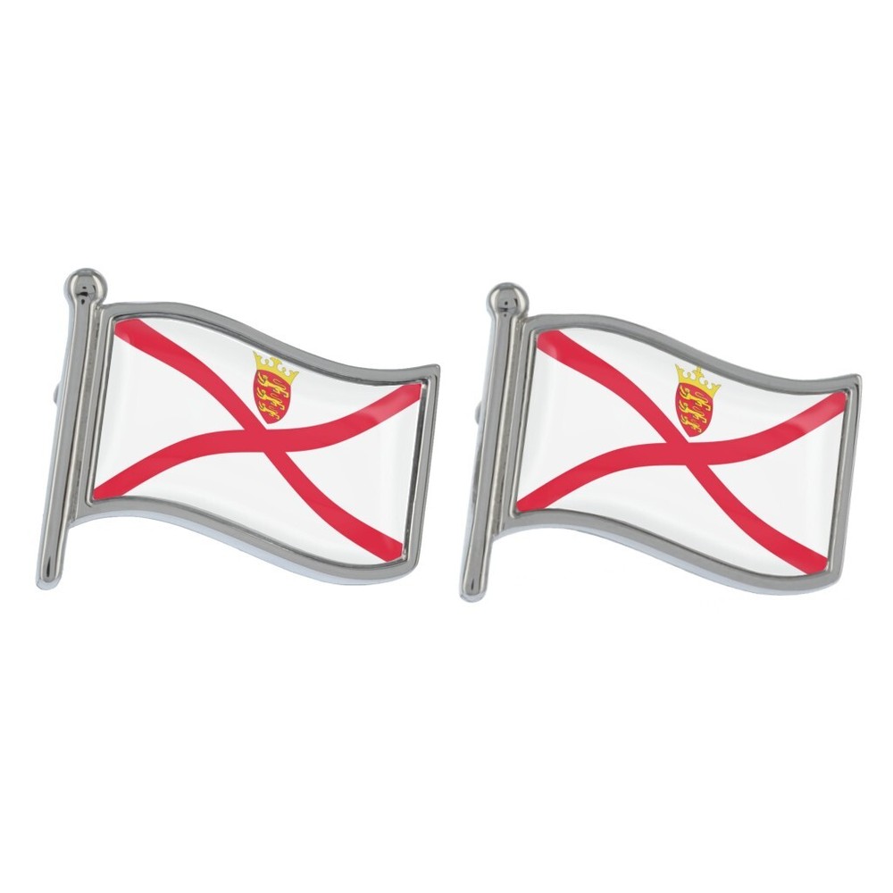 Jersey Wave Flag Silver Cufflinks in Gift Box
