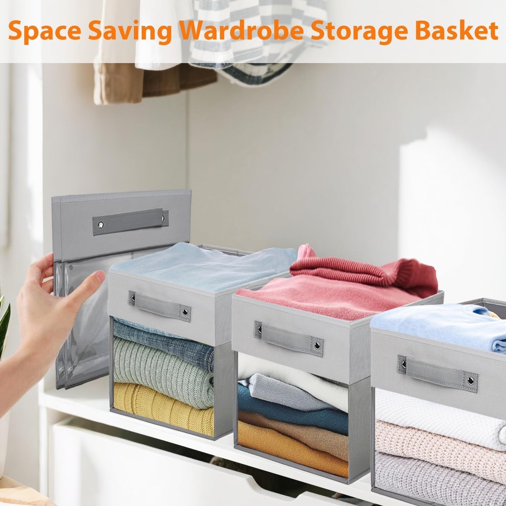 3-Pack Foldable Storage Cubes with Clear Window,Heavy Duty Fabric Storage Bin...