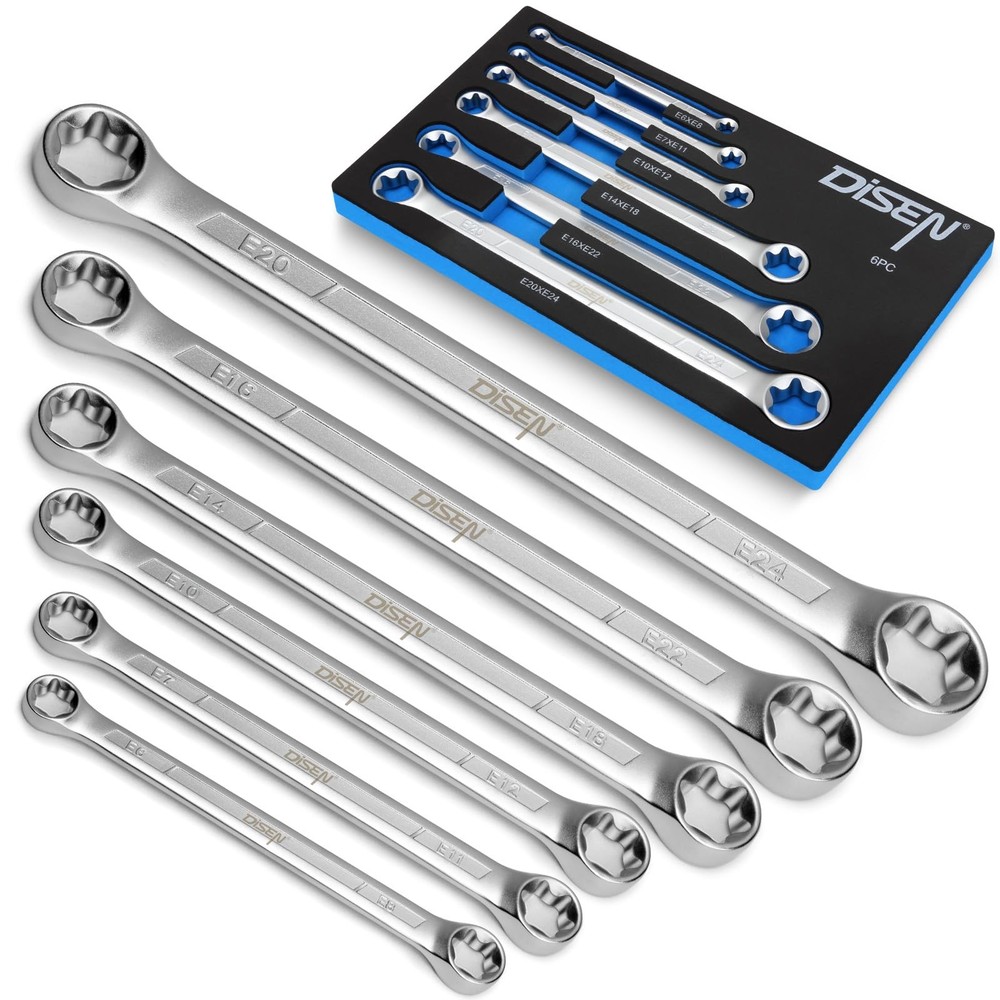 DISEN 6-Piece E-Torx Wrench Set, Double Box End E-type 6pcs kit, Silver