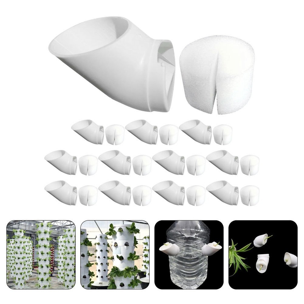 24 Pcs Plastic Hydroponic Plant Cups With Sponge For Vertical Hydroponic Growing