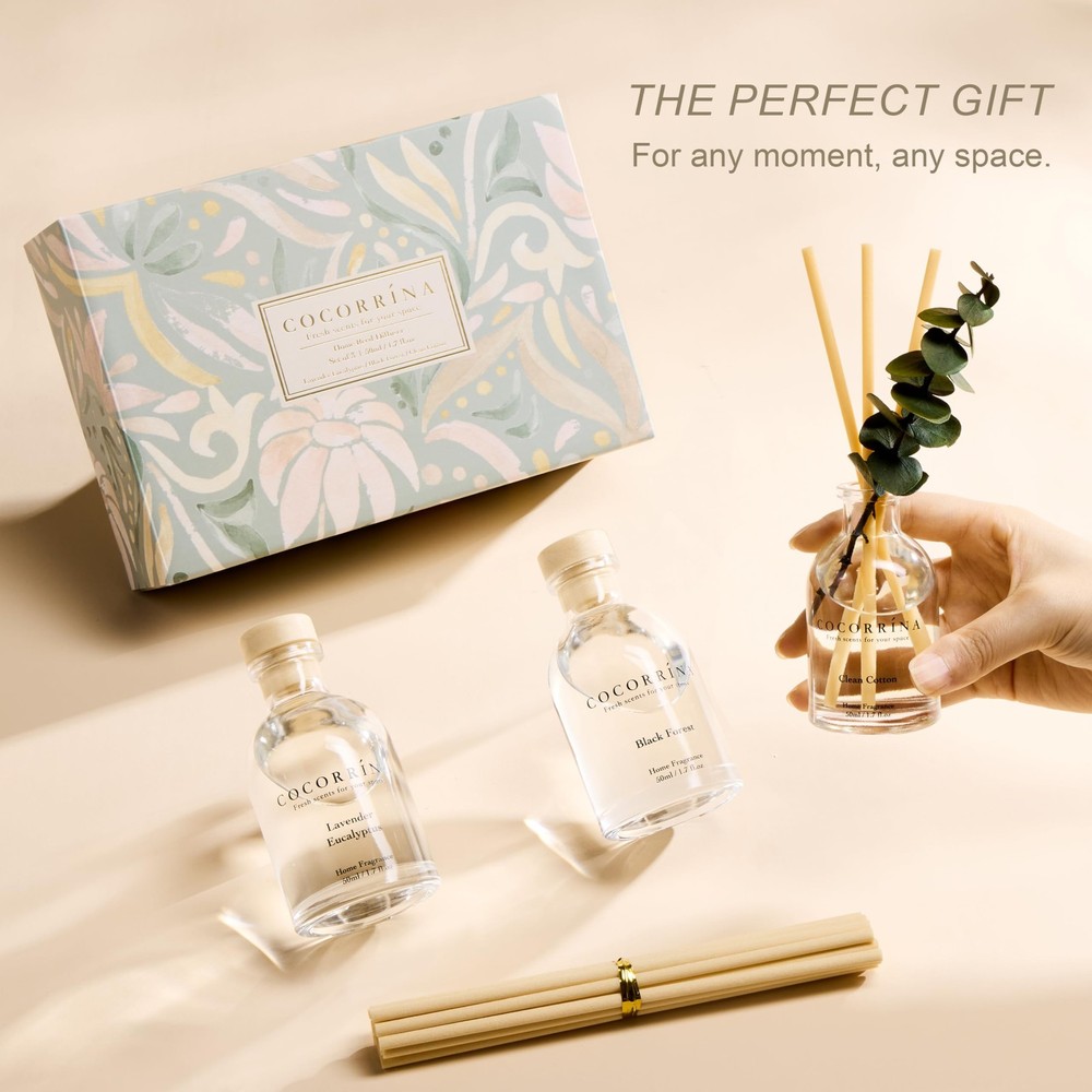 COCORRÍNA Eucalyptus Reed Diffuser Set of 3 - Lavender Eucalyptus, Clear