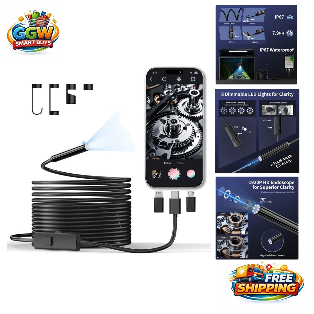 Compact Waterproof Inspection Camera - 16.4ft Semi-Rigid Cable & Easy Setup