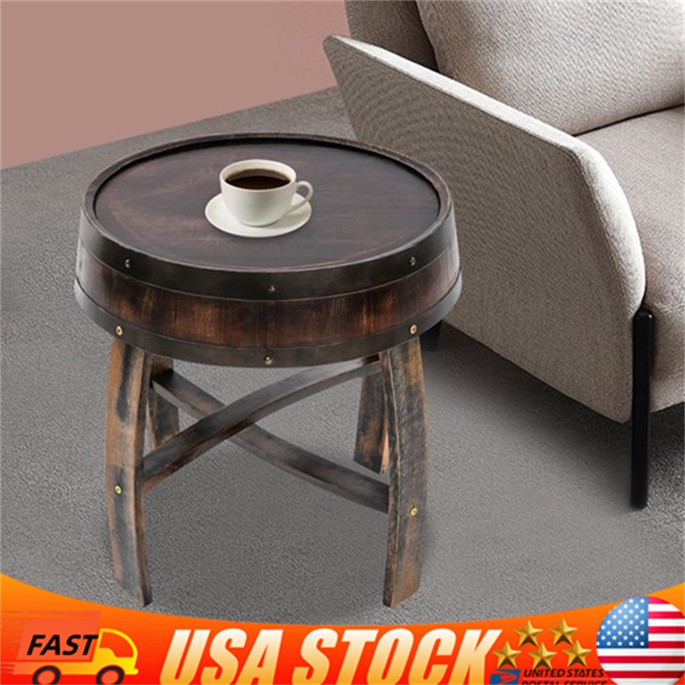 Solid Wood Round Barrel-style End Table Home Tea/coffee Table Wine Side Table