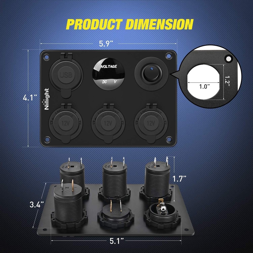 Durable 12V Cigarette Lighter Socket Panel with LED Voltmeter for Vehicles