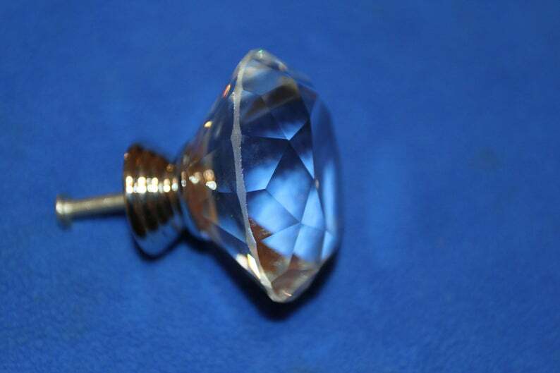 (4) 4 Large Crystal Look Glass Knob Pulls Diamond Cut Solid, 2" dia., HW-DL2