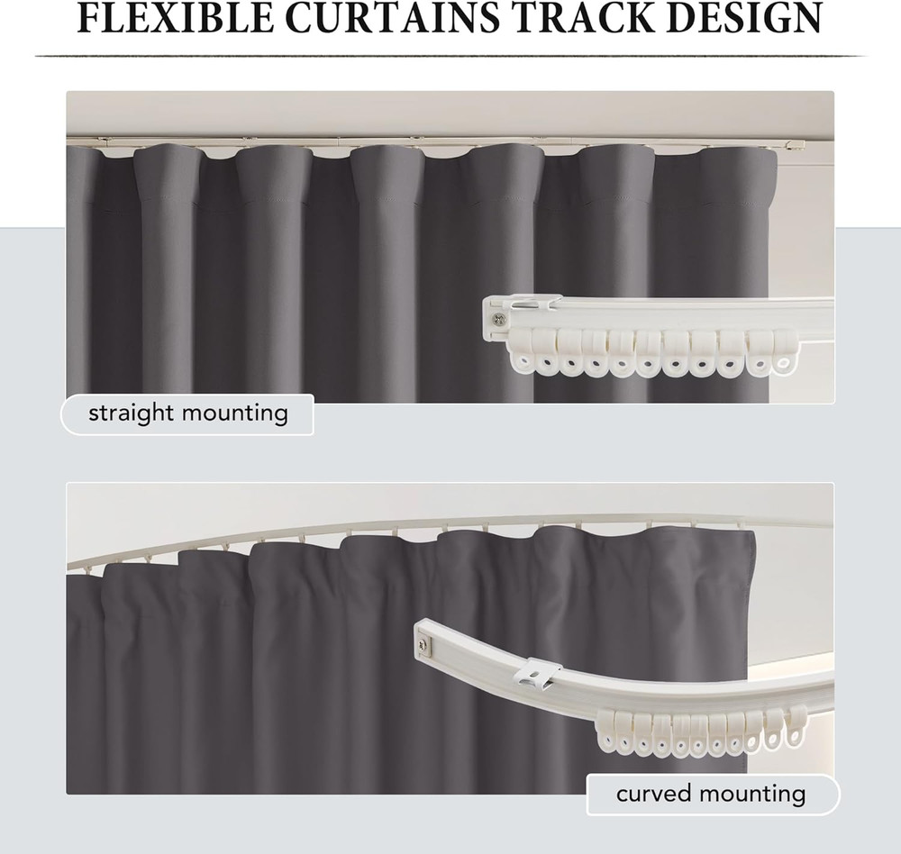 Room Divider Curtains with Flexible Ceiling Track Wall Mount&Ceiling Mount, Blac